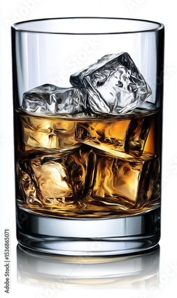Obraz Amber Whiskey on the Rocks in a Clear Glass
