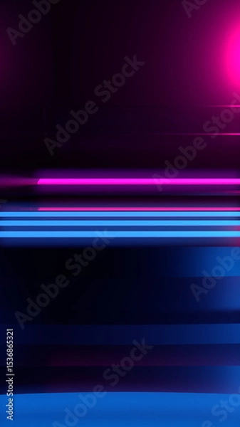 Fototapeta Abstract background. Neon glow, neon light lines. Empty room in ultraviolet glow