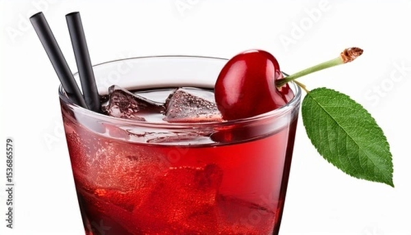 Fototapeta cocktail with cherry isolated on white background. AI Generate