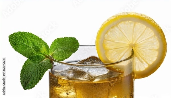 Fototapeta cocktail with lemon isolated on white background. AI Generate
