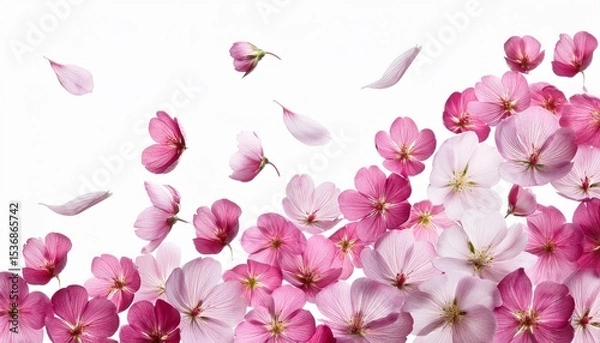 Fototapeta flying pink flowers isolated on white background. AI Generate