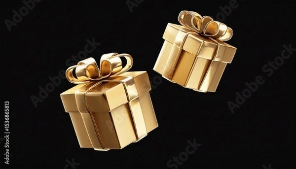 Fototapeta flying two golden gift box d render icon isolated on white background. AI Generate