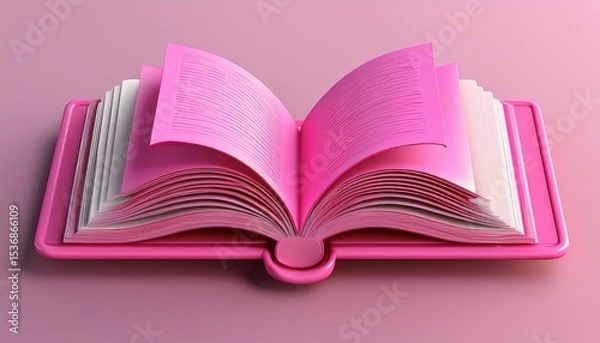 Fototapeta open pink book d render icon isolated on white background. AI Generate