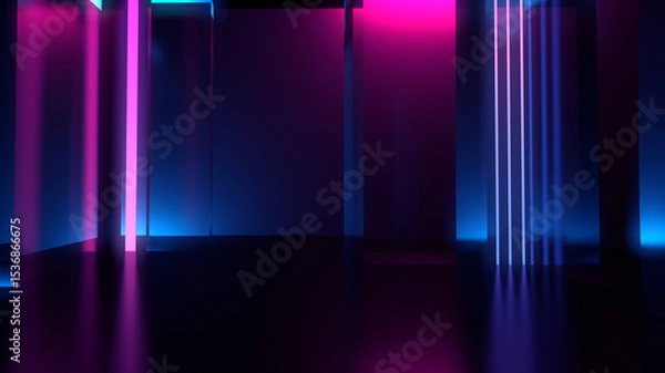 Fototapeta Abstract background. Neon glow, neon light lines. Empty room in ultraviolet glow