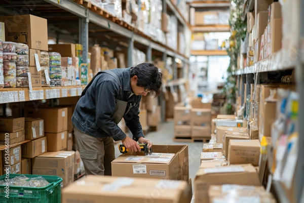 Fototapeta 通販のバックヤードで働く店員。Generative AI