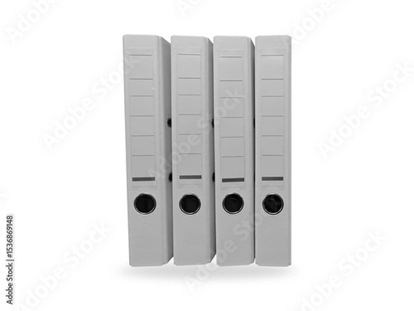 Obraz Four Gray File Folders in a Row on White Background