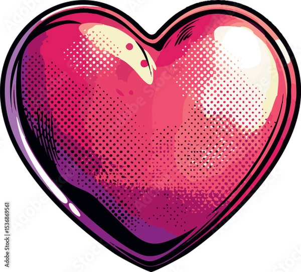 Fototapeta Comic book style heart like icon with halftone shading isolated