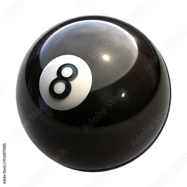 Fototapeta Shiny Black Eight Ball Billiards Pool Ball with White Number Eight Isolated on a Transparent Background