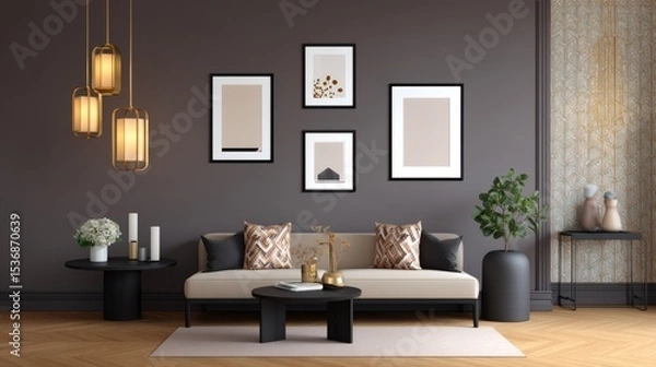 Obraz Elegant Modern Living Room with Cozy Sofa and Stylish Decor