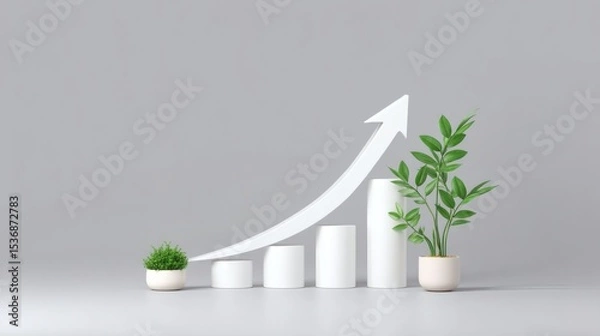 Obraz Growth Concept with White Graph and Green Plants on Gray Background