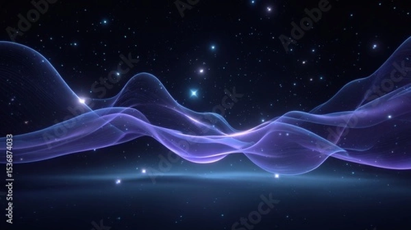 Obraz Ethereal Waves of Light Floating in a Starry Night Sky Background