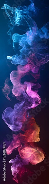 Fototapeta Colorful Abstract Smoke Swirls on Dark Background - vertical banner - wide skyscraper - blue background