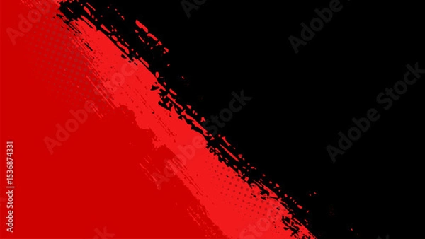 Fototapeta Red background with diagonal black brush strokes dividing the space in half.