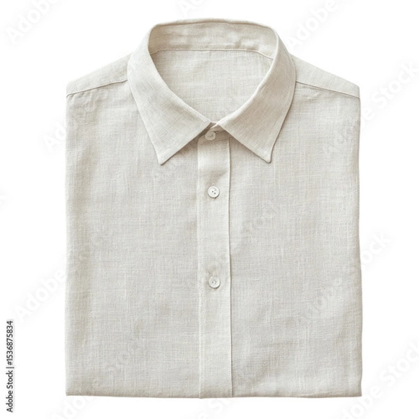 Fototapeta Light gray linen shirt neatly folded with buttons visible for casual wear and summer occasions, transparent background, cutout PNG