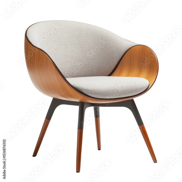 Fototapeta Comfortable and stylish modern chair with wooden frame, soft fabric seat, and unique design transparent background, cutout PNG