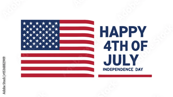 Fototapeta Illustration featuring an american flag with stars and stripes and happy fourth of july text design