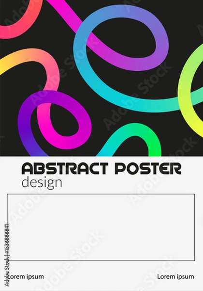 Fototapeta Modern minimalist poster with vibrant squiggle lines in rainbow gradient colors. Abstract composition for digital art and creative visual projects.