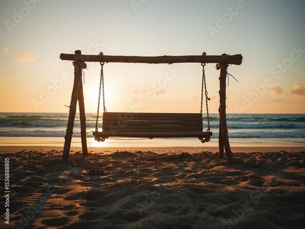 Fototapeta Coastal Swing Long Shadow on Textured Sand