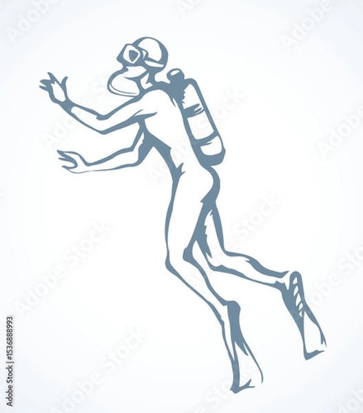 Obraz Scuba diver underwater. Vector drawing
