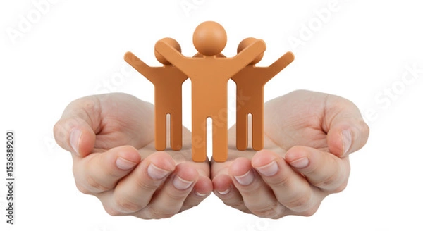 Obraz Isolated Supportive Hands Holding Miniature Figures Symbolizing Community