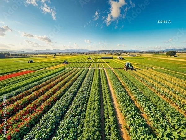 Fototapeta Spacious Integrated Farm Zone A - Aerial View of Abundance