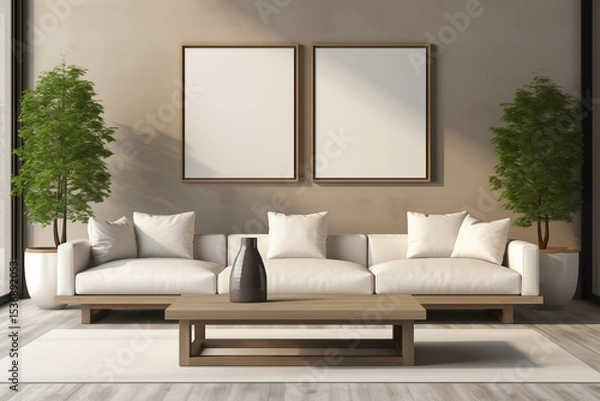 Fototapeta Wall Art Mockup in Natural Light Room. 3D render