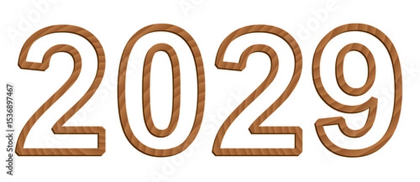 Fototapeta Vector digits isolated on white background. Set of three-dimensional numerals with texture of wood