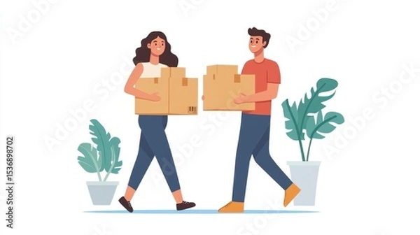 Obraz Couple moving boxes