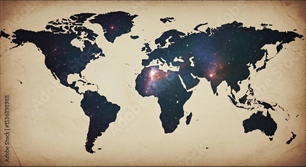 Obraz Cosmic World Map: A Celestial Journey Across Continents