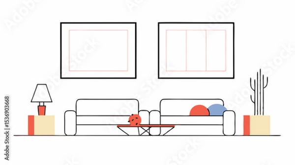 Fototapeta Minimal Living Room with Sofa and Frames