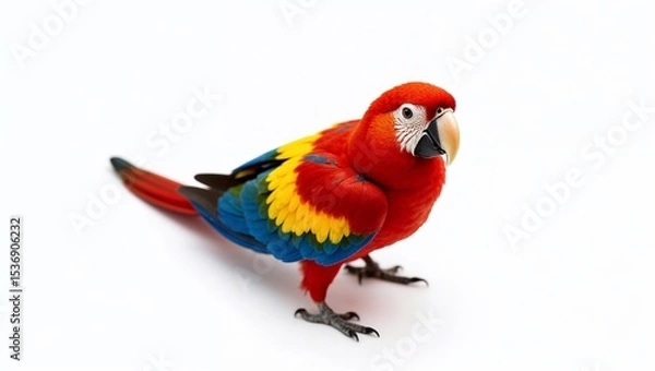 Obraz Colorful scarlet macaw parrot standing on a white background
