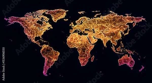 Fototapeta Global Network: A Colorful World Map Visualization
