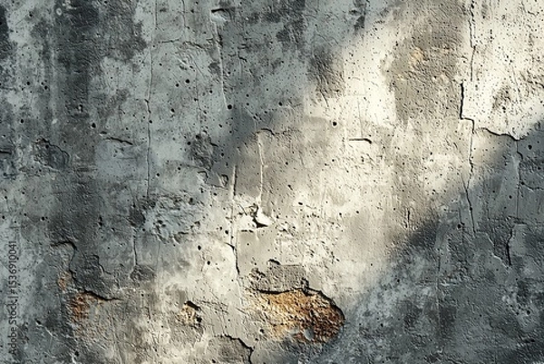 Fototapeta Macro of raw unfinished concrete wall showing pitted surface, subtle cracks, water stains, discoloration, and structural imperfections—industrial realism texture for design and architectural use
