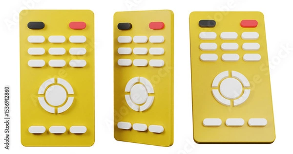 Fototapeta Yellow Remote Control Set Showcasing Various Angles on Transparent Background 3D Render Illustration