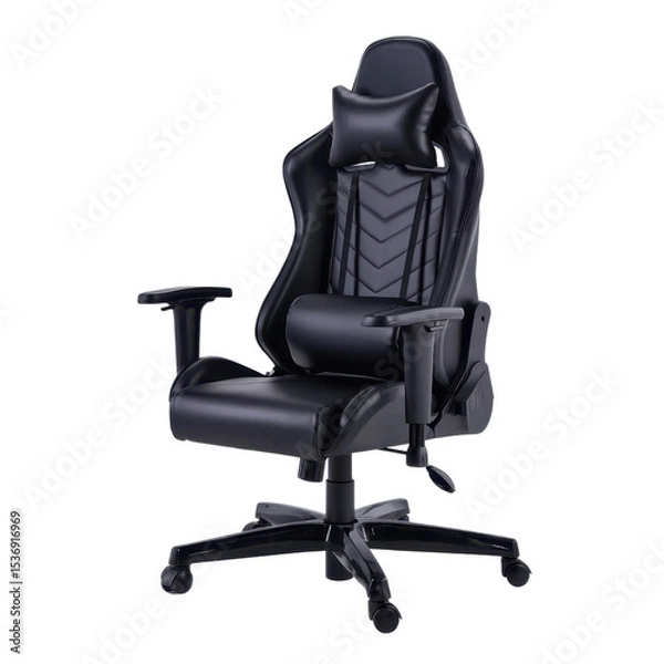 Fototapeta Ergonomic Black Gaming Chair with Cushioned Headrest and Armrests, Ideal for Long Hours of Gaming and Office Work transparent background