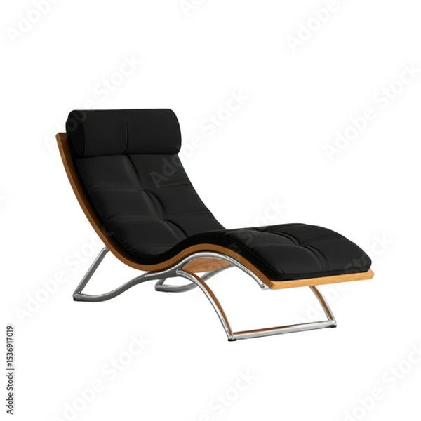 Fototapeta Stylish modern chaise lounge chair with sleek curves and comfortable black upholstery for contemporary interiors transparent background