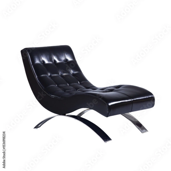 Fototapeta Elegant black leather lounge chair with sleek design and modern chrome base perfect for contemporary living spaces transparent background