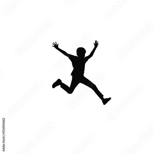 Obraz boy jumping with joy silhouette black on white background