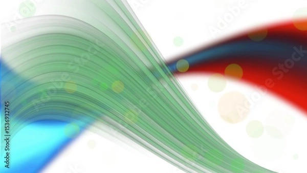 Fototapeta Vibrant abstract design featuring noise blur grainy flowing green, red, and blue wave shapes with soft bokeh light on a white background, creating a dynamic and energetic composition