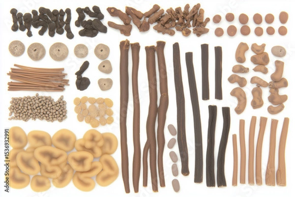 Fototapeta Various Traditional Chinese Herbal Medicine Ingredients Displayed as Background Concept