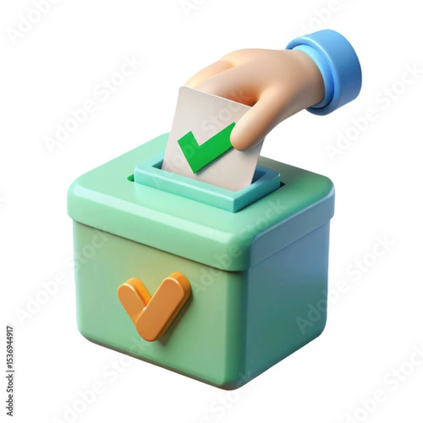 Obraz 3d render hand inserting ballot into voting box election concept
