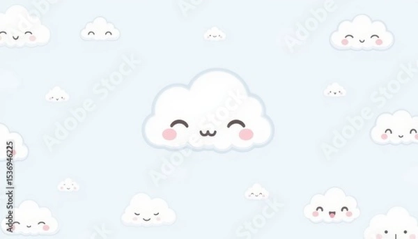 Obraz Whimsical cloud and smiling face pattern, a dreamy sky design smiling