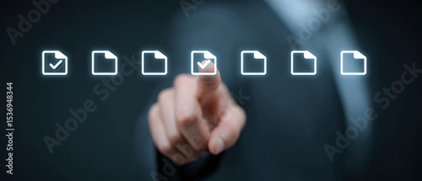 Obraz Digital document selection with glowing checkmark icon, representing technology and business efficiency