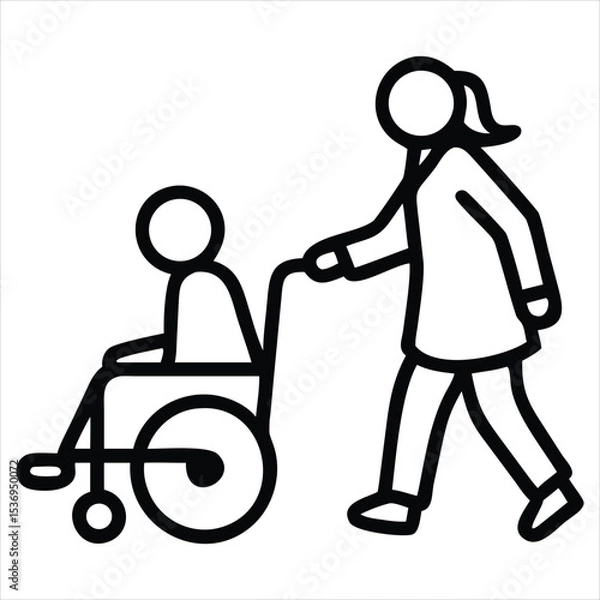 Obraz Person pushing wheelchair icon isolated on white background