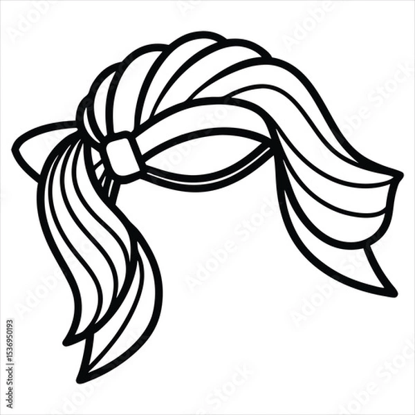 Obraz Line art illustration of a side ponytail hairstyle isolated on white background