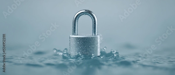 Obraz Silver padlock emerges from rippling water, symbolizing security and protection