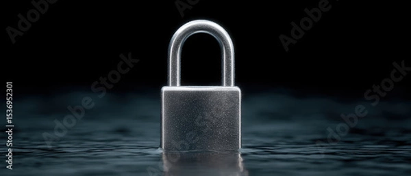 Obraz Shiny padlock stands on reflective surface, symbolizing security and protection