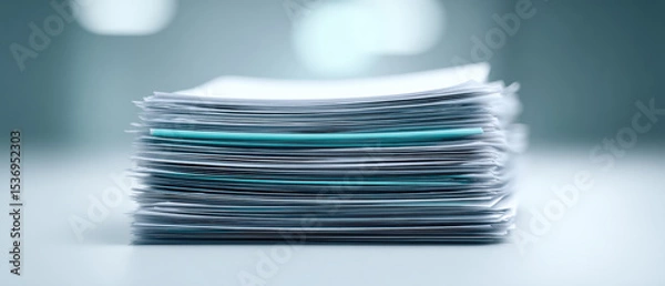 Obraz Stack of neatly organized documents on desk, symbolizing efficiency