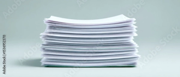 Obraz Large stack of white paper sheets is neatly arranged against plain background