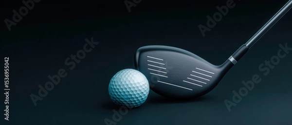 Obraz Golf club and ball on dark background, highlighting texture and design